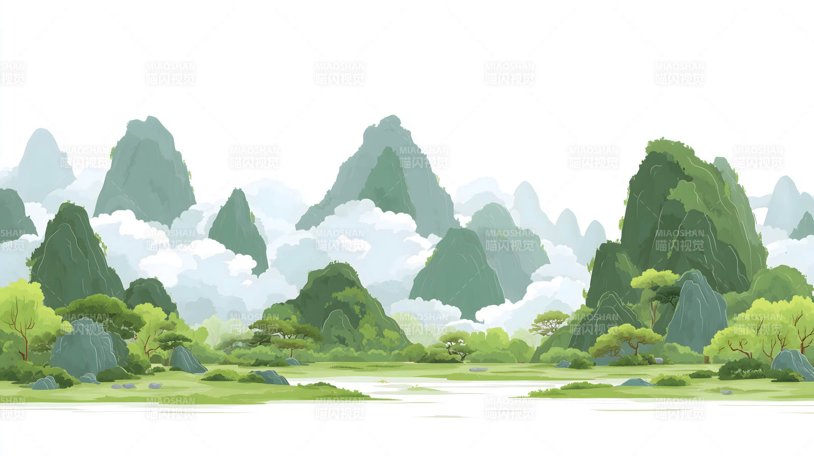 水墨山水畫寧靜致遠-圖片