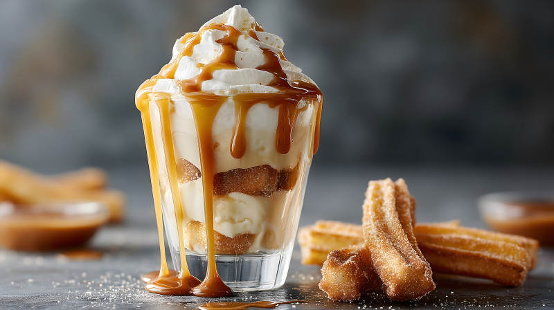 焦糖甜点配吉拿棒美味诱人-图片