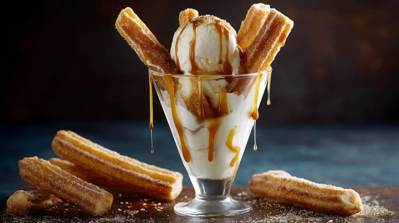 香甜美味的冰淇淋配吉拿棒-图片