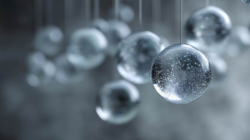 懸掛水晶球特寫氣泡晶瑩剔透-圖片