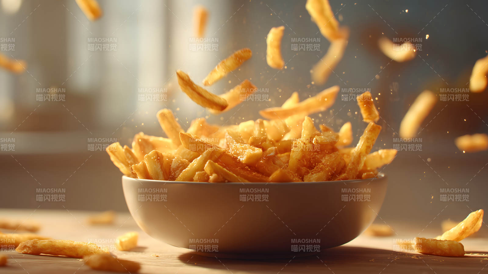 炸薯条飞溅的特写镜头-图片