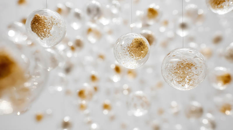 懸掛的金色裝飾球體-圖片