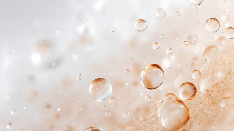 晶瑩剔透的水珠懸浮于淺色背景之上-圖片