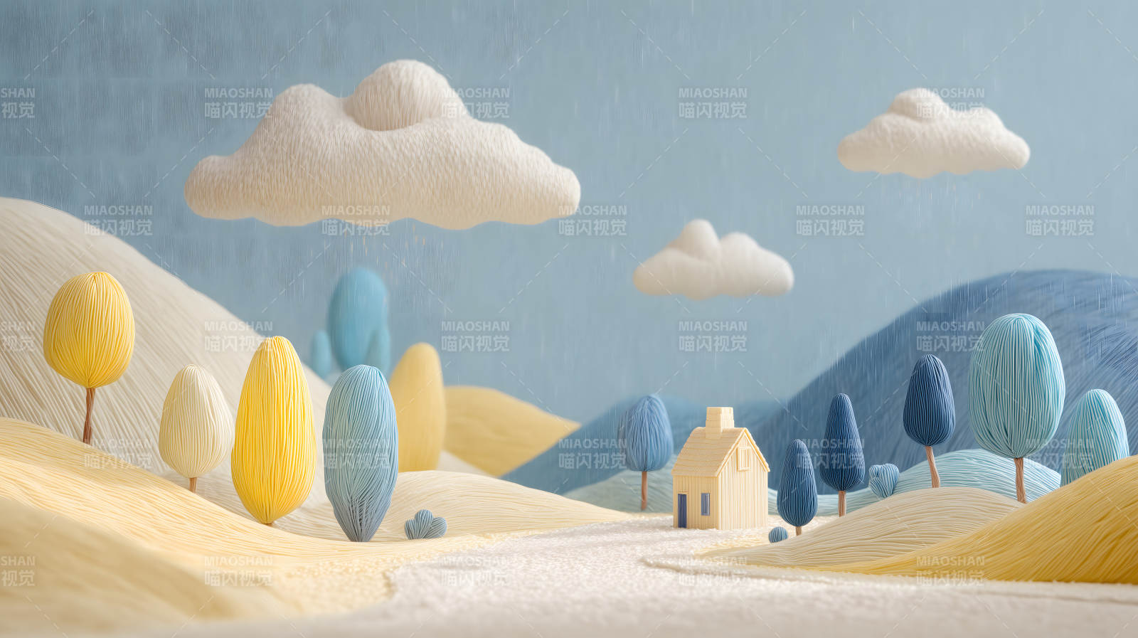 卡通風格的風景畫綿羊絨場景-圖片