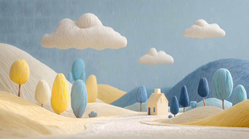 卡通風(fēng)格的風(fēng)景畫綿羊絨場景-圖片