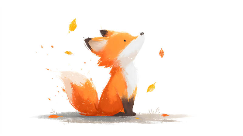 可爱小狐狸仰望落叶-图片