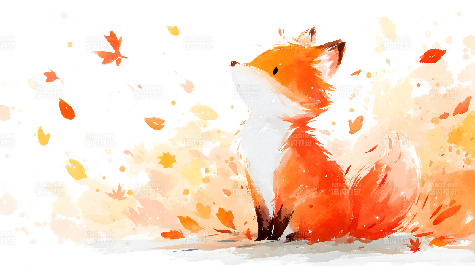 秋日小狐貍賞落葉-圖片