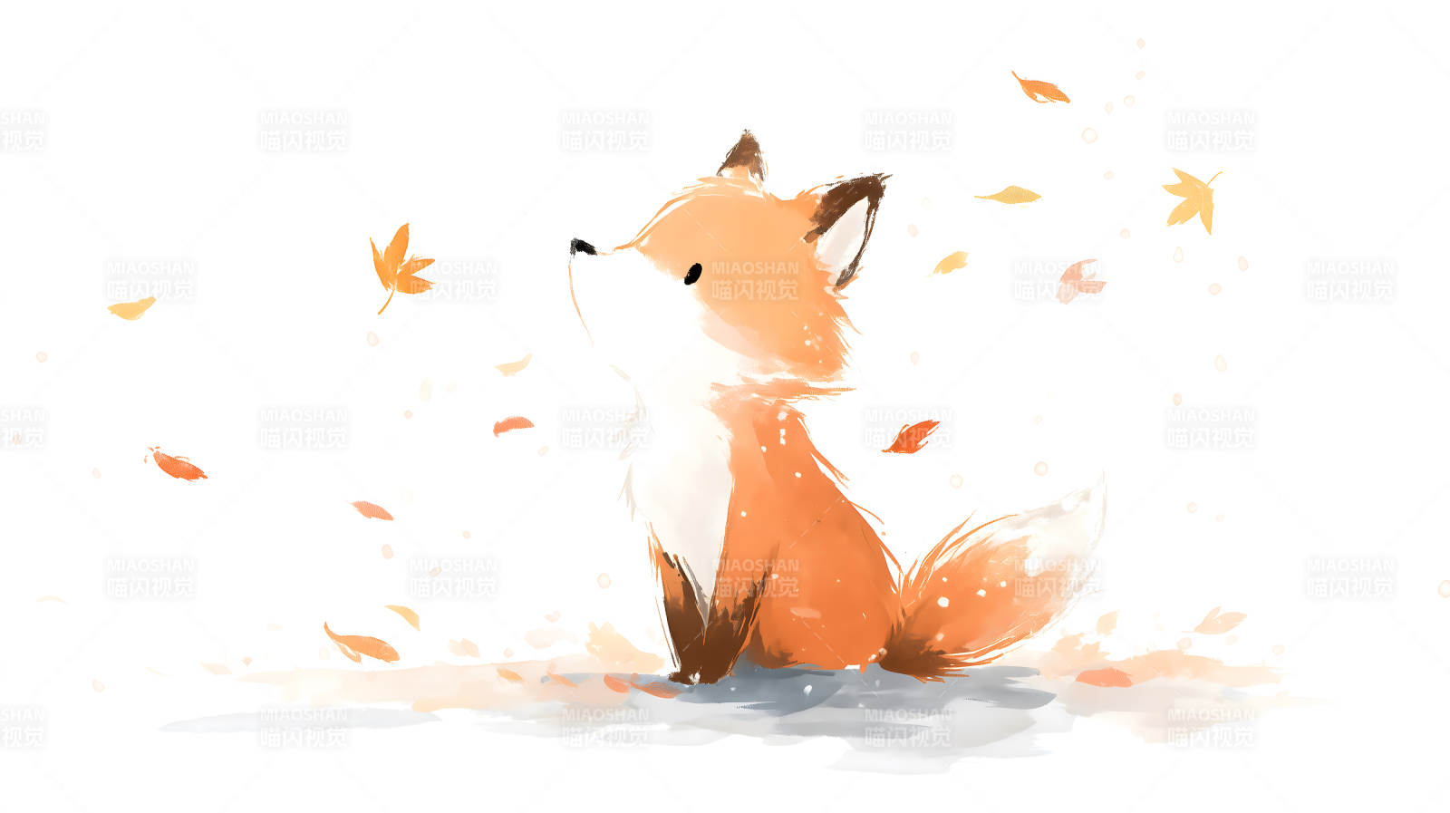 可愛小狐貍仰望天空落葉紛紛-圖片