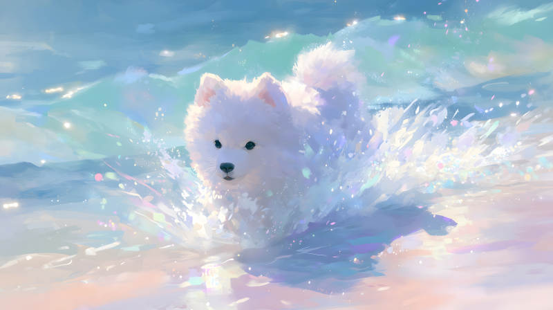 水中的薩摩耶犬-圖片