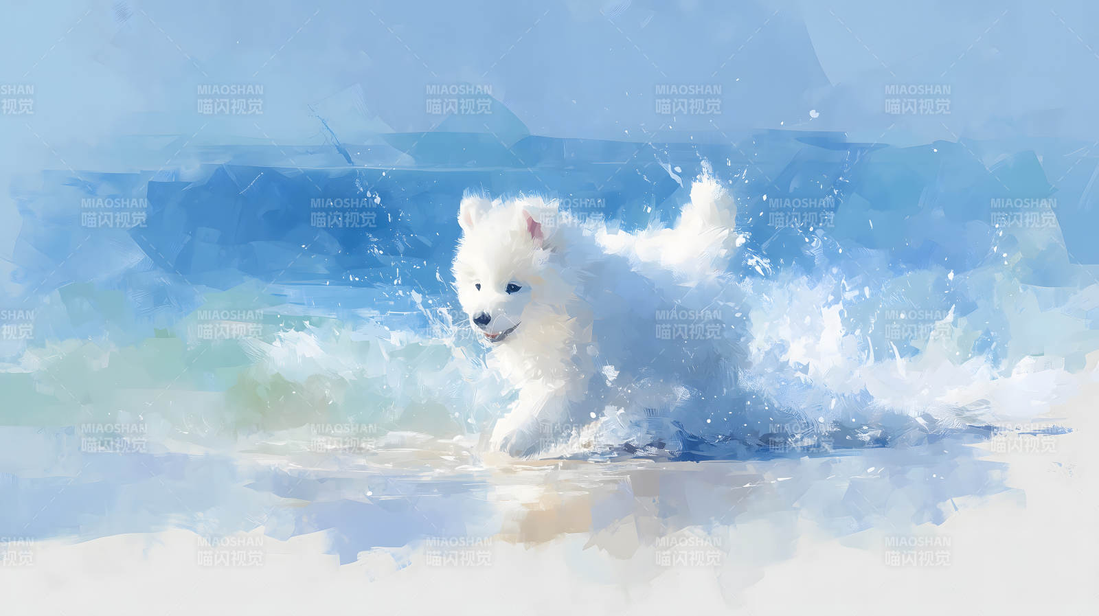 小狗在海浪中嬉戲-圖片