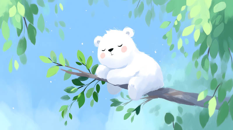 小熊樹上睡覺畫面溫馨寧靜-圖片