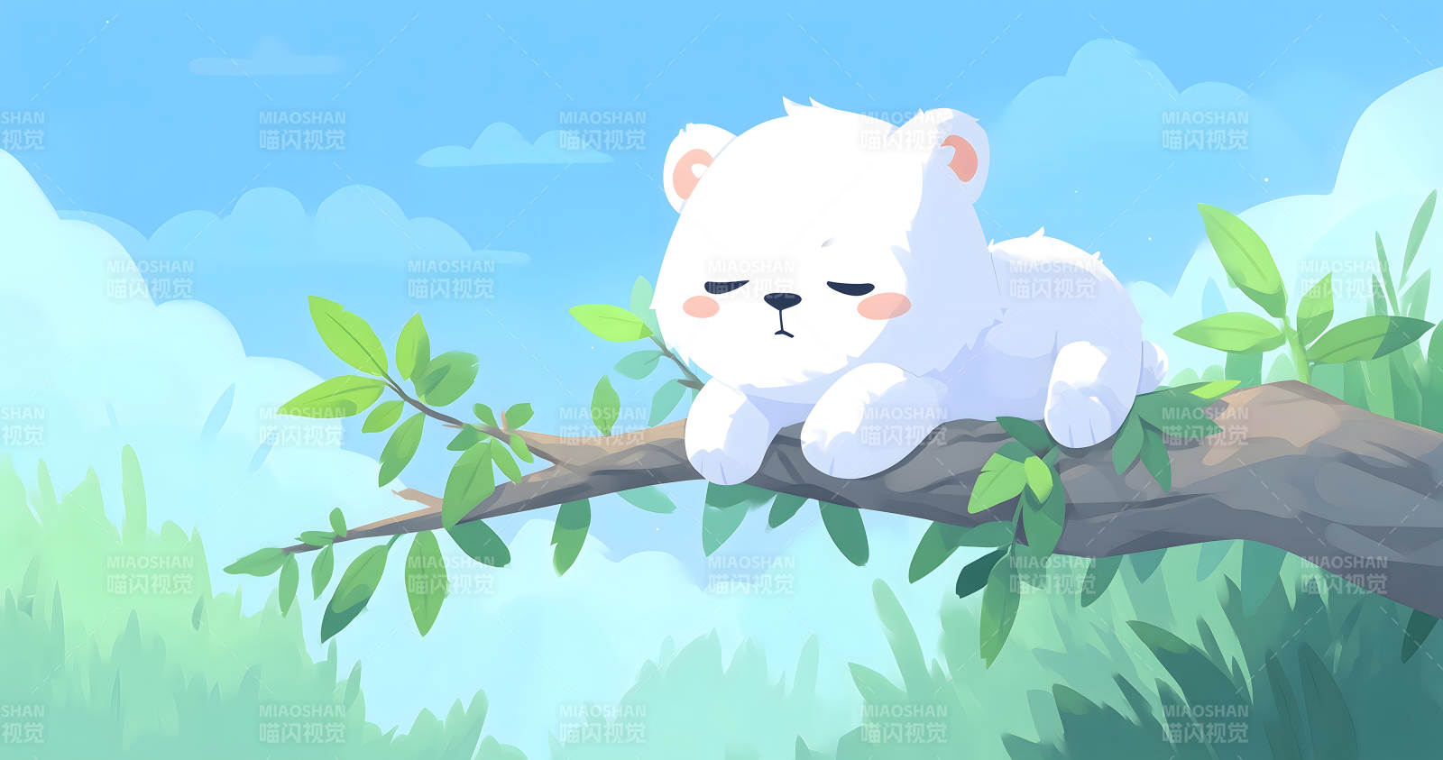 樹上睡覺的可愛小熊-圖片