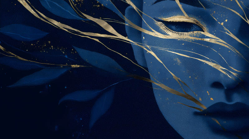 蓝调女神与金色流光交织-图片