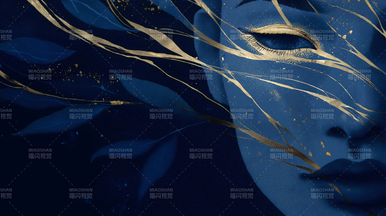 蓝调女神与金色流光交织-图片