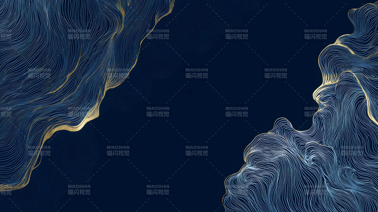 深蓝色抽象线条金色点缀艺术图-图片