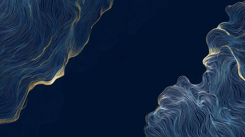 深蓝色抽象线条金色点缀艺术图-图片