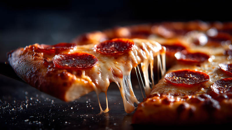 美味的披薩特寫芝士拉絲誘人-圖片