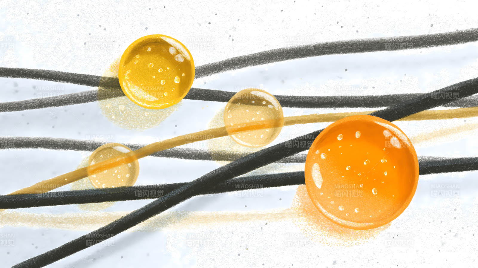 抽象构成金色橙色透明圆球线条-图片