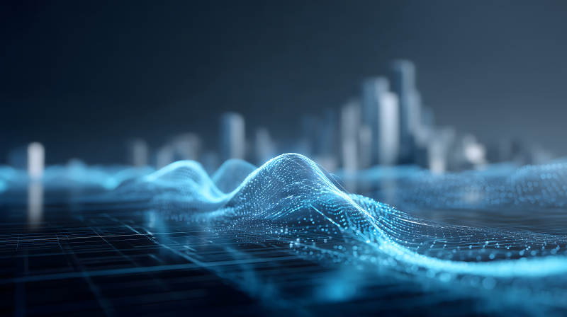 數據可視化藍光波浪城市背景-圖片