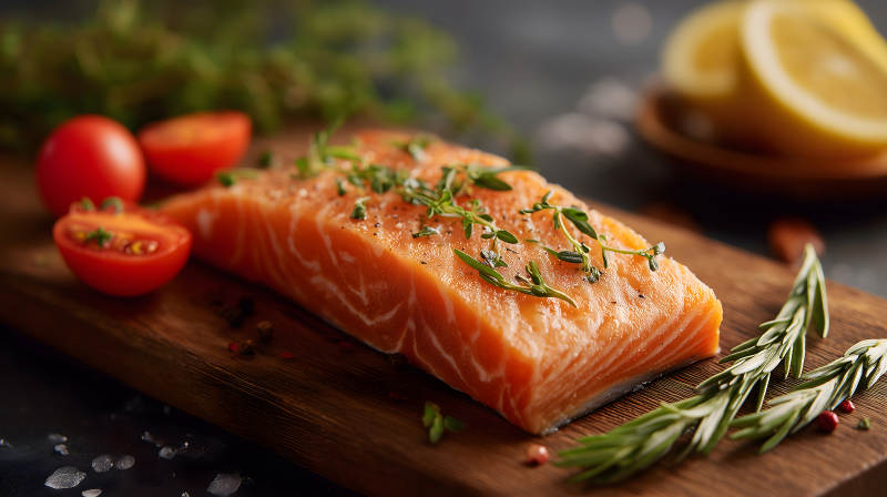 新鮮烹飪的鮭魚美食-圖片