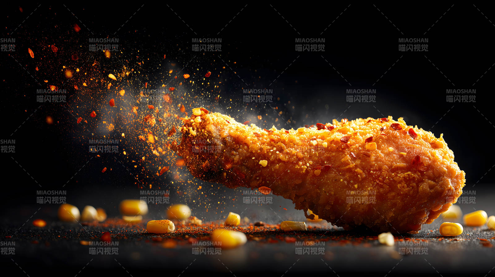 美味炸鸡特写喷溅调料视觉冲击图片
