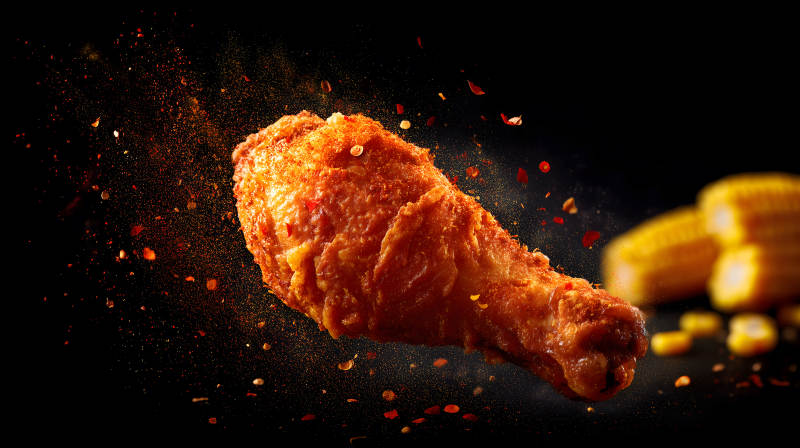 美味炸雞與玉米美食誘惑-圖片