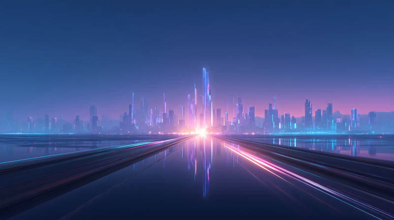 未來科技城市夜景絢麗奪目-圖片