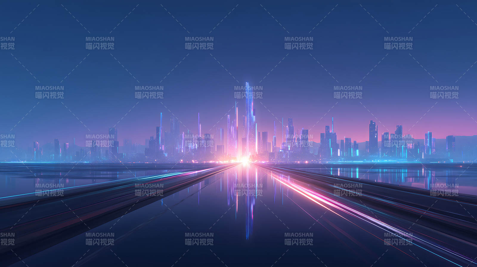 未來科技城市夜景絢麗奪目-圖片