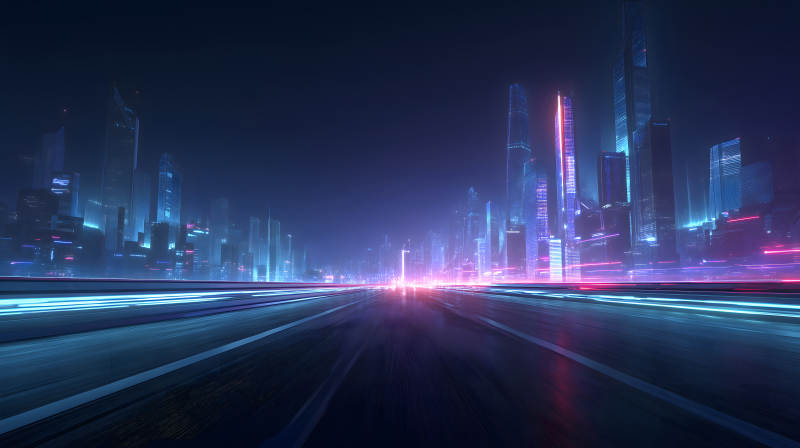 未來城市夜景與高速公路-圖片