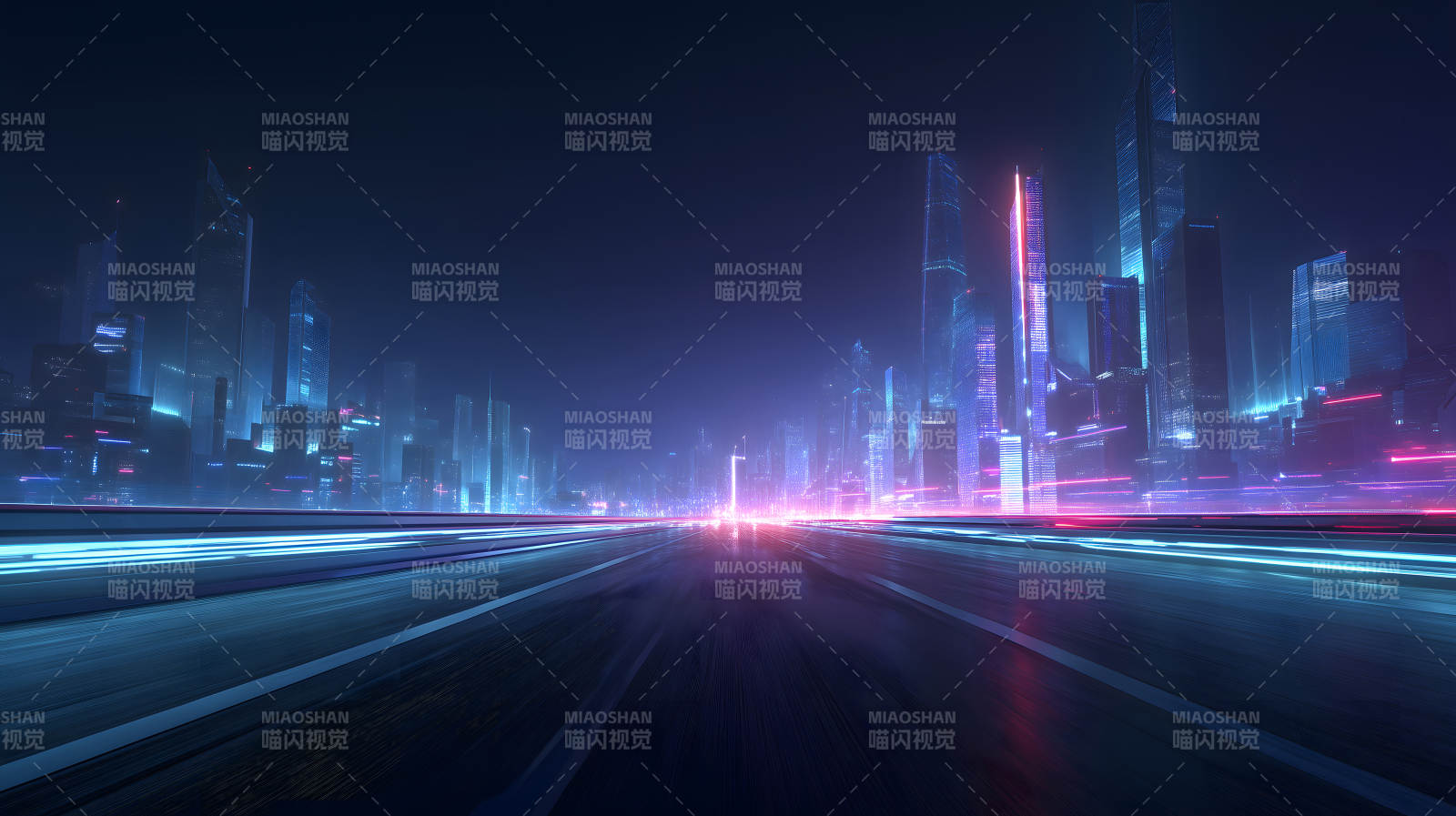 未来城市夜景与高速公路-图片