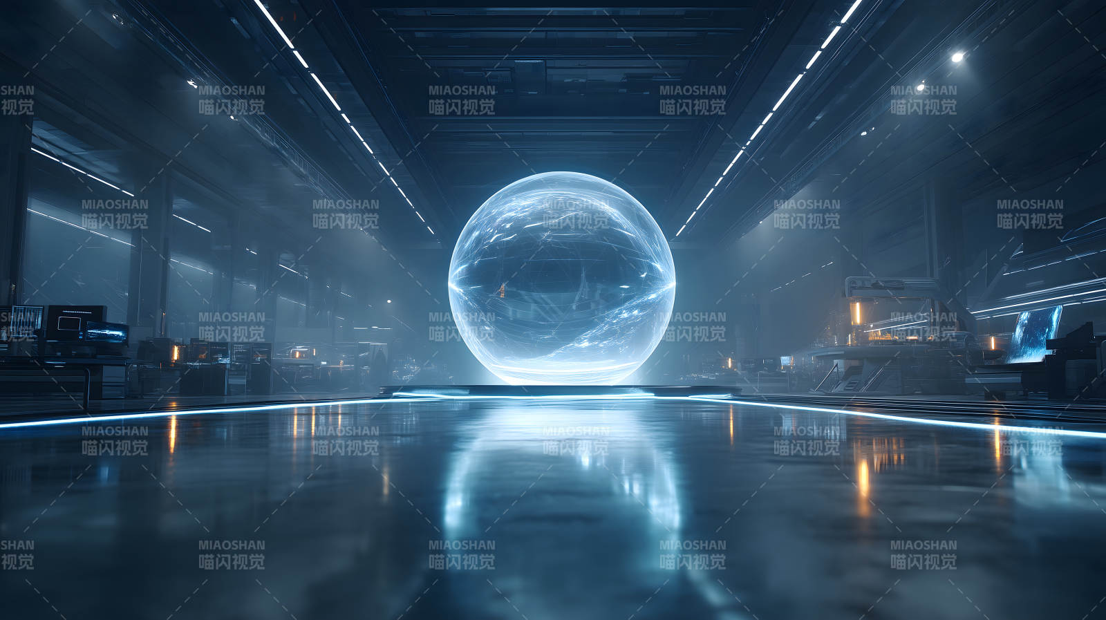 科幻實驗室中央能量球體圖片