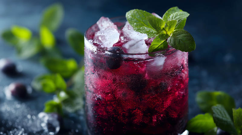 冰鎮(zhèn)藍(lán)莓飲品配薄荷葉-圖片