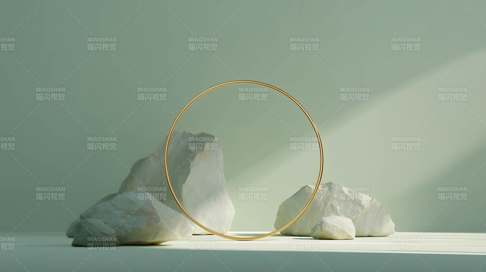 简约风格的金色圆环与石头-图片