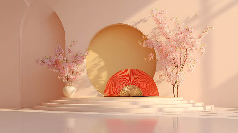 粉色櫻花裝飾的舞臺-圖片