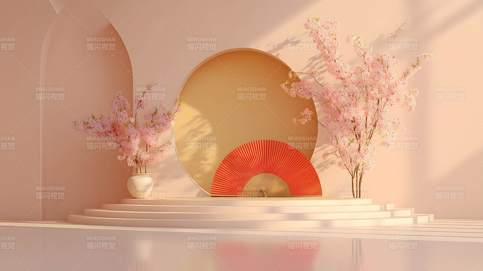 粉色樱花装饰的舞台-图片