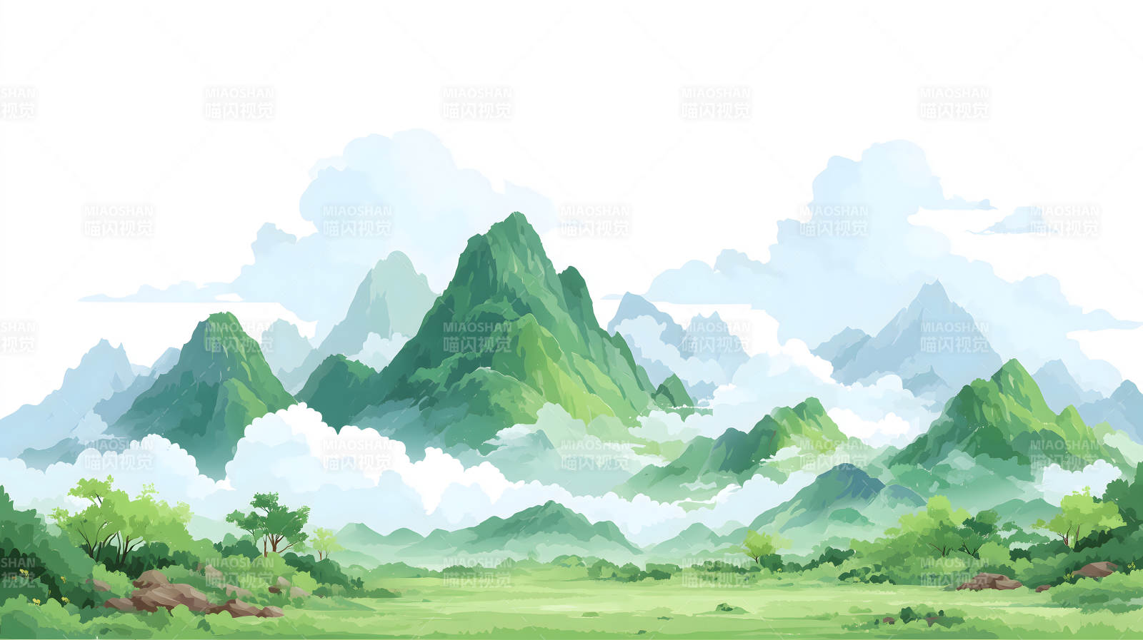 山水画风格的风景画-图片