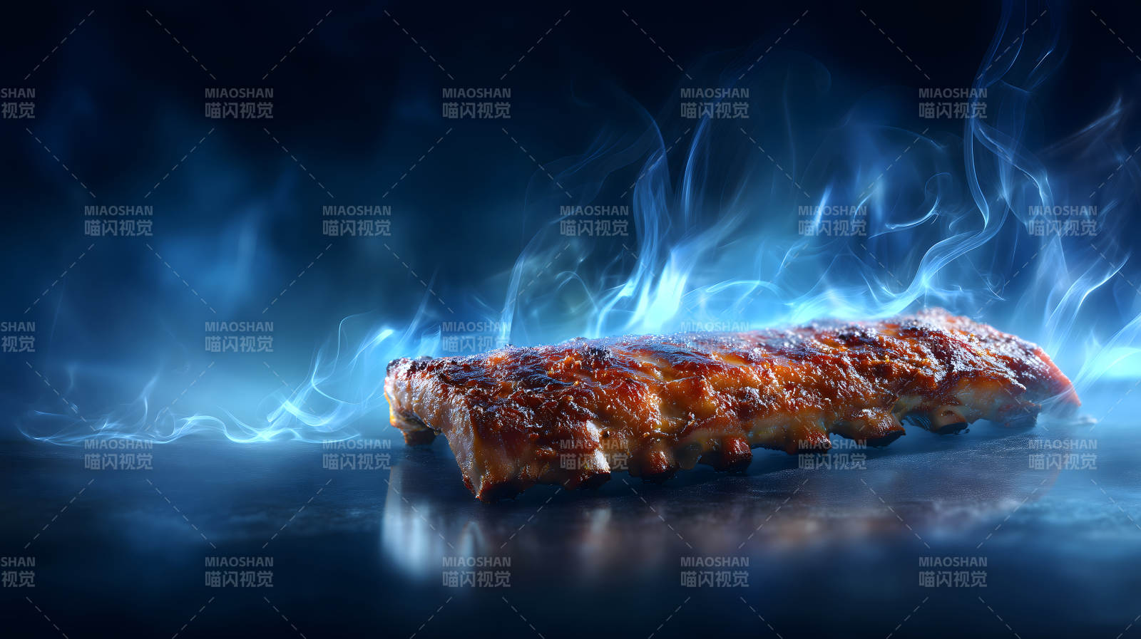 烤肋排的美味诱惑与烟雾缭绕-图片
