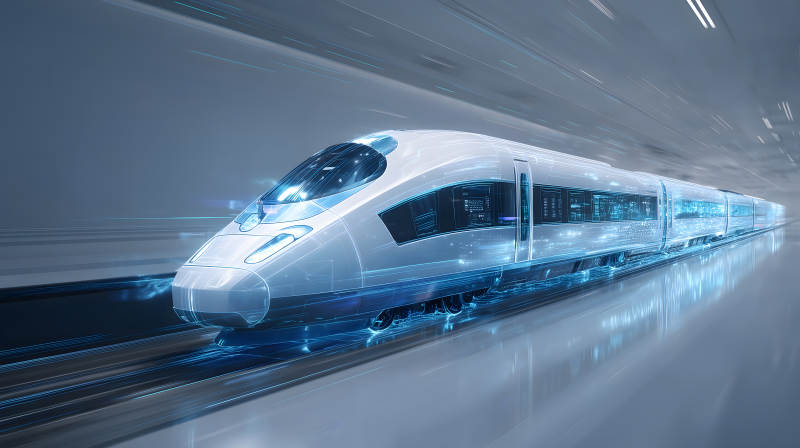 高速列車在科技隧道中疾馳-圖片