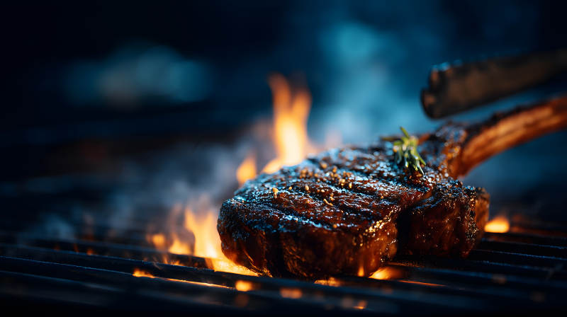 烤架上的美味牛排-圖片