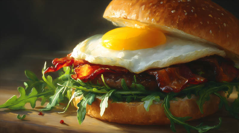 美味汉堡特写油画-图片