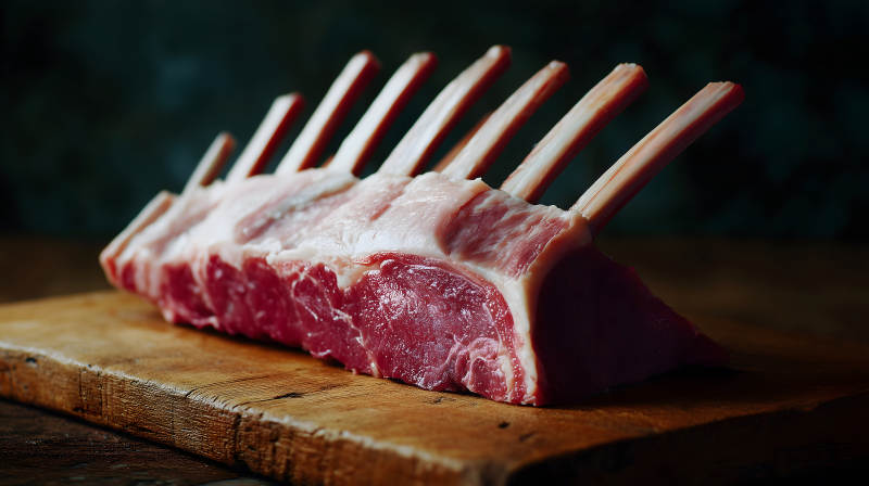 新鲜羊排置于木板上-图片