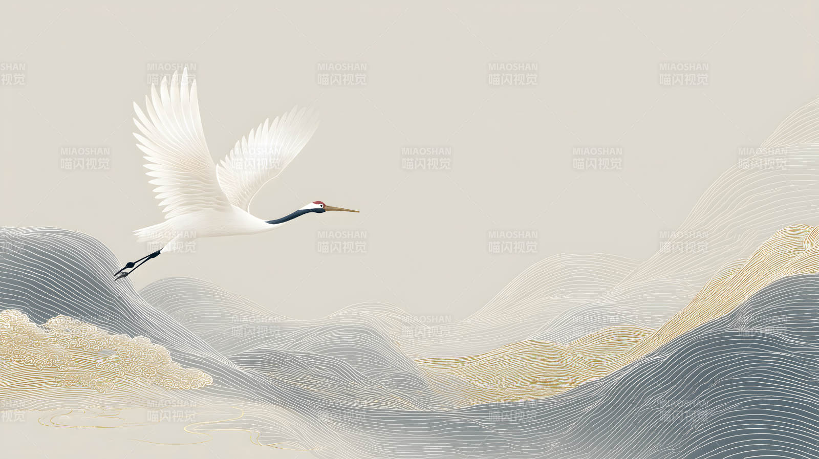 仙鶴翱翔山水間-圖片