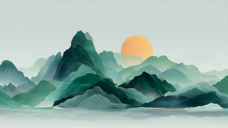 山水风景画日出意境-图片