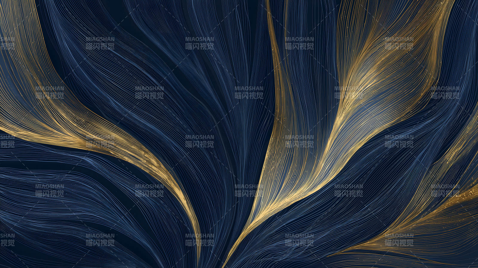 藍色與金色的抽象線條藝術圖片