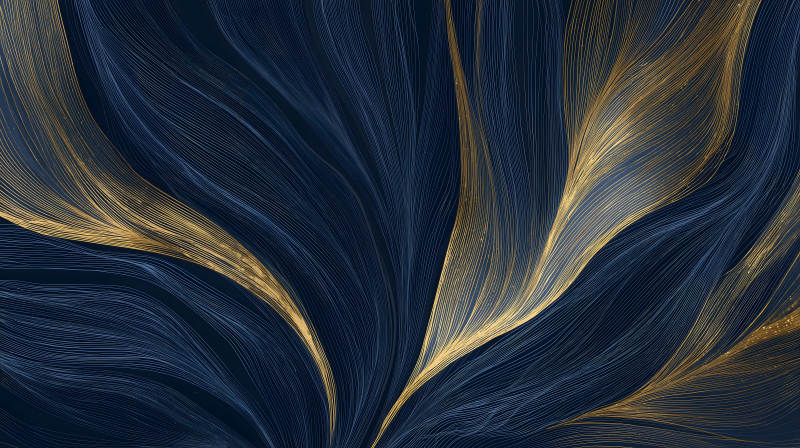 蓝色与金色的抽象线条艺术-图片