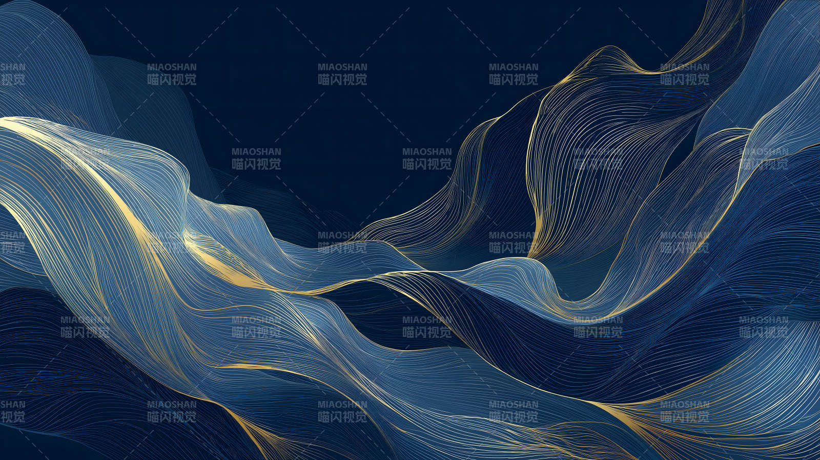 抽象蓝色金色线条图案-图片