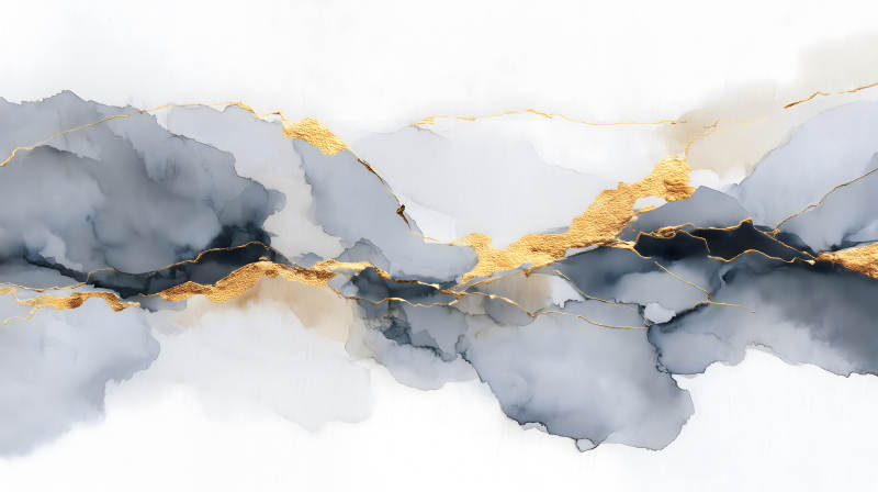 抽象水墨山水画金色点缀-图片