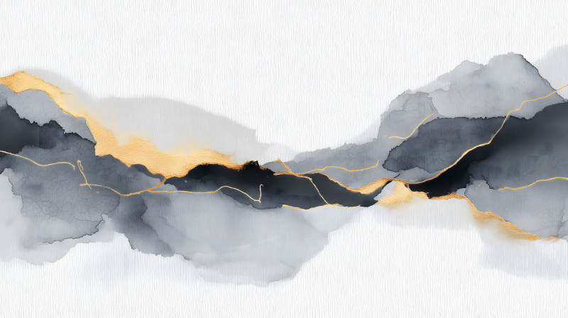 水墨山水与金色线条的抽象艺术-图片