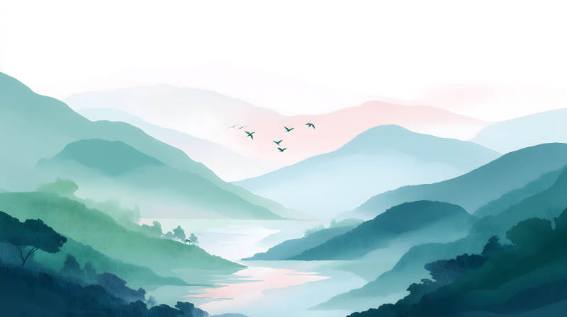 水墨山水风景画意境悠远-图片