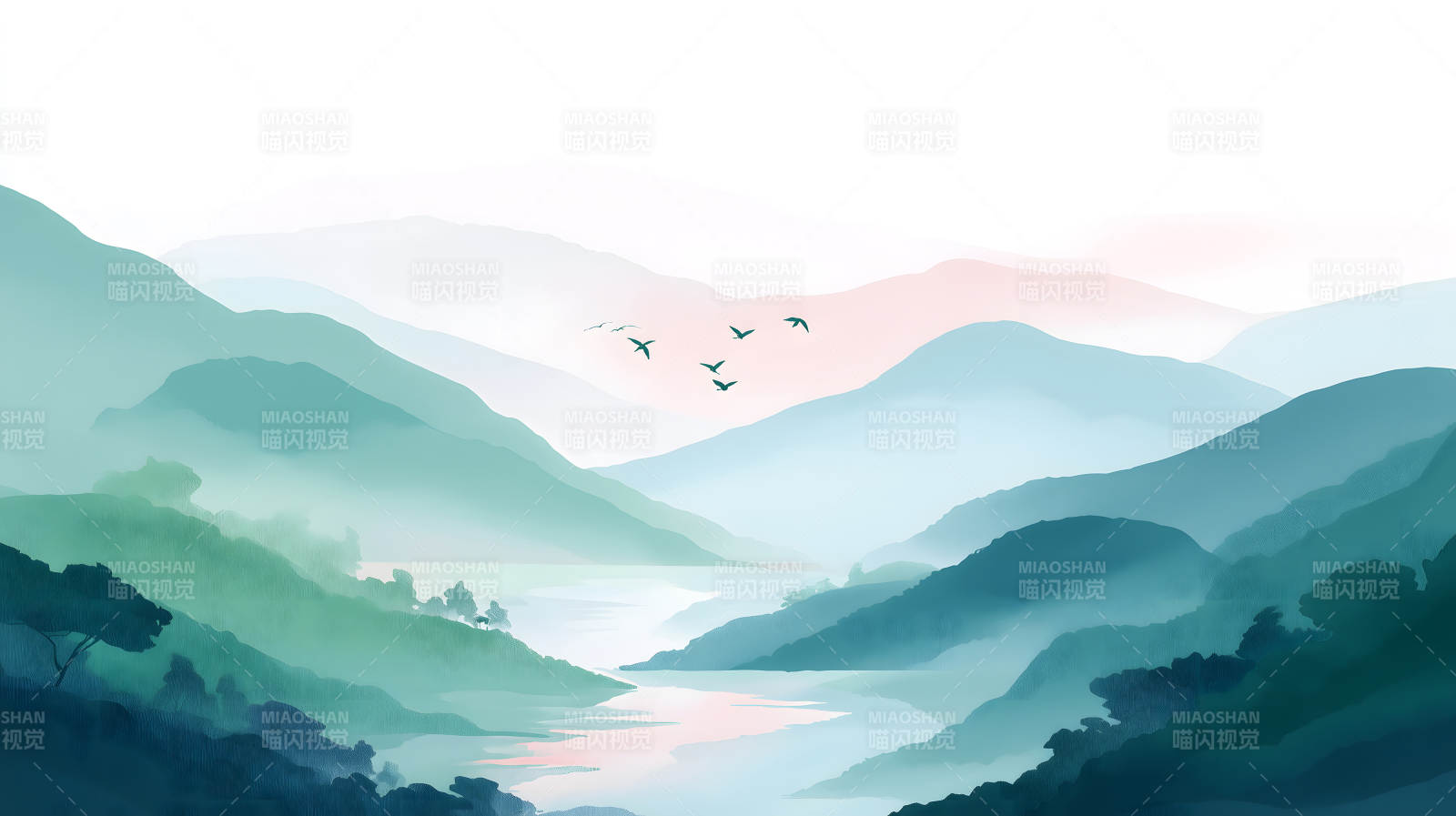 水墨山水風景畫意境悠遠圖片